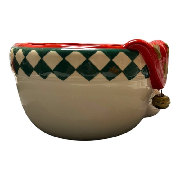Vintage Palm Tree Co. LTD Ceramic Santa Bowl With Bell & Star Accents - Picture 3 of 9